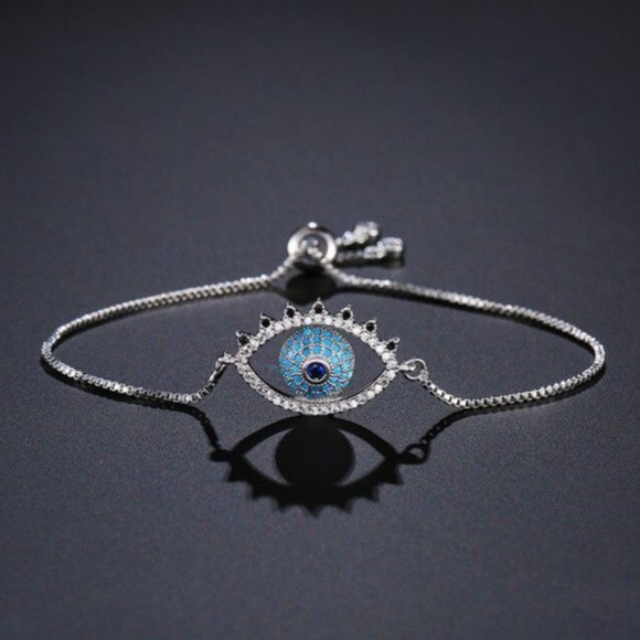 Silver Blue Cute Evil Eye Boho Chic Bracelet - Picture 2 of 3